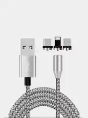 Серебряный usb кабель 2-х метровый магнитный  X-cable 2.1 А+магнитный коннектор(micro, type c, ios)