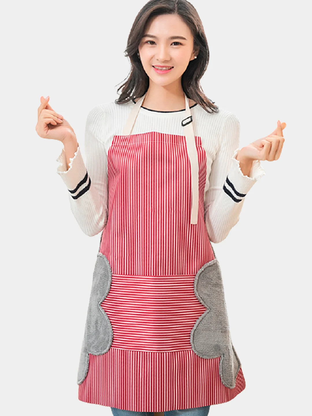 Красный кухонный фартук, непромокаемый, с карманом и нашивками для вытирания рук