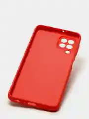 Красный чехол силиконовый с защитой камеры для Samsung A22 / M32 / M22 с бархатной подкладкой
