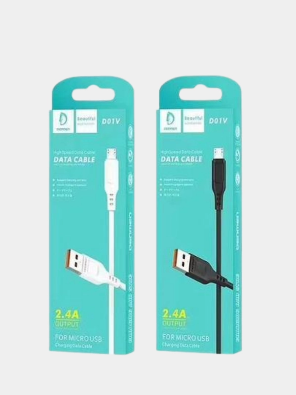 Кабель USB на Micro USB 2.4A с быстрой зарядкой,1 метр,белый и черный