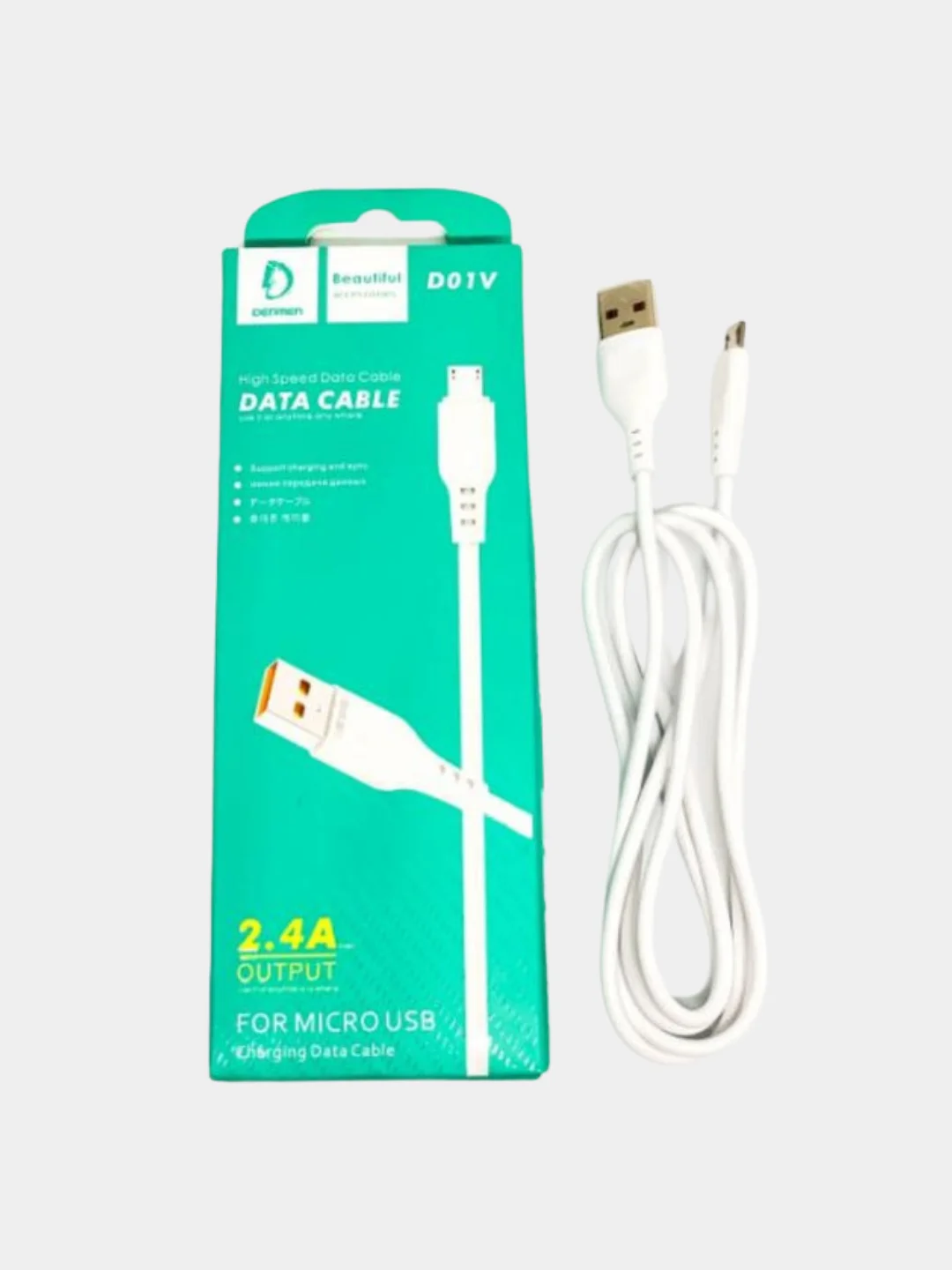 Белый кабель USB на Micro USB 2.4A с быстрой зарядкой,1 метр,белый и черный