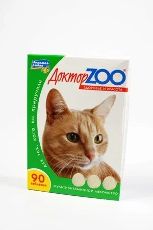 Доктор ZOO лакомство для кошек "Здоровье и красота", с L-карнитином и таурином, 90 таб