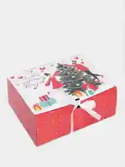 Алый коробка подарочная новогодняя на ленточке. 31*24,5*9 см