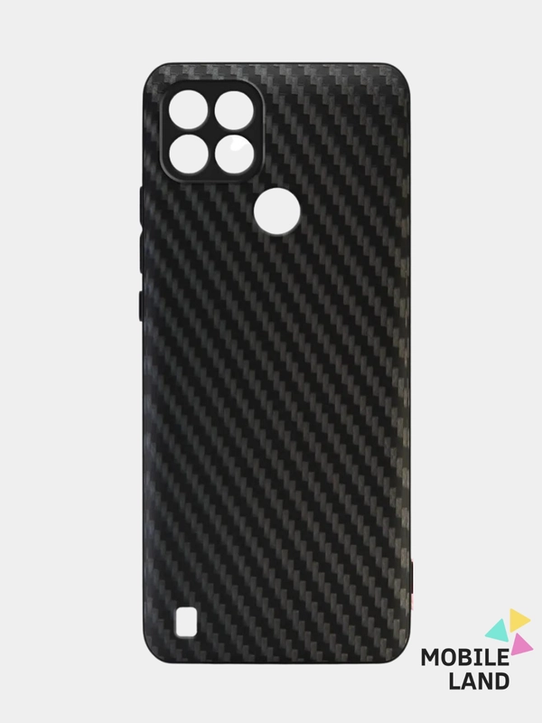 Чехол для REALME C21 с защитой камеры, текстура карбон , черный