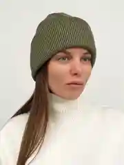 Зелёный хаки шапка женская зимняя, простая вязка