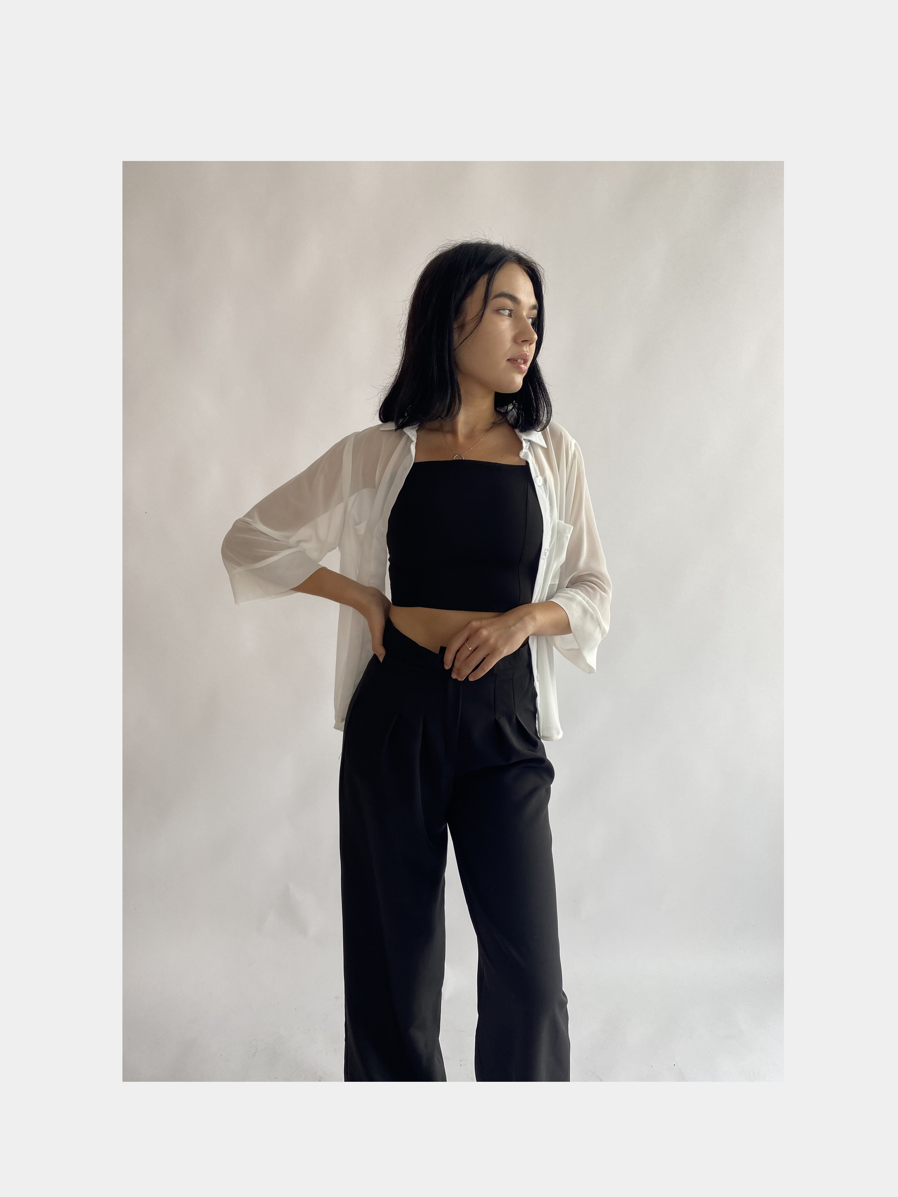 Костюм женский тройка: широкие брюки полаце, рубашка базовая и кроп-топкупить по цене 2500 ₽ в интернет-магазине KazanExpress