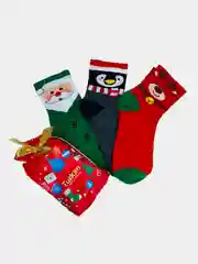 Красный носки женские новогодние, набор из 3 шт в подарочной упаковке