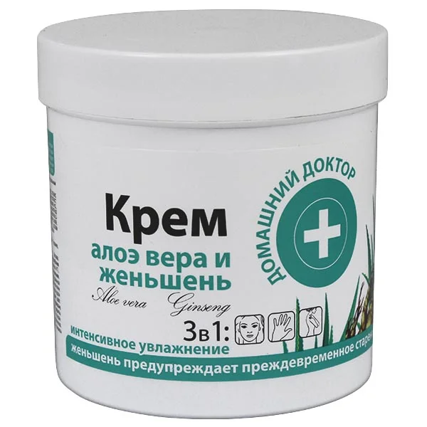 Домашний Доктор Крем для лица, тела, рук Алоэ Вера и Женьшень против старения кожи, 250 мл