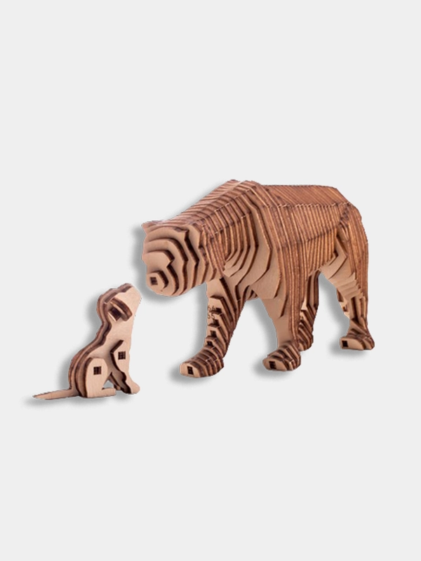 Деревянный конструктор UNIWOOD Тигрица с тигренком + набор карандашей