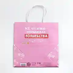 Розовый пакет подарочный Новый год, 22 х 22 х 11 см, 17 видов