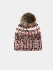 Коралловый меланж шапка утепленная с помпоном