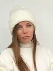 Молочный шапка (премиальная шерсть) женская, вязаная, зимняя, из махеровой пряжи