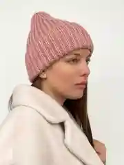 Розовый шапка (премиальная шерсть) женская, вязаная, зимняя, из махеровой пряжи