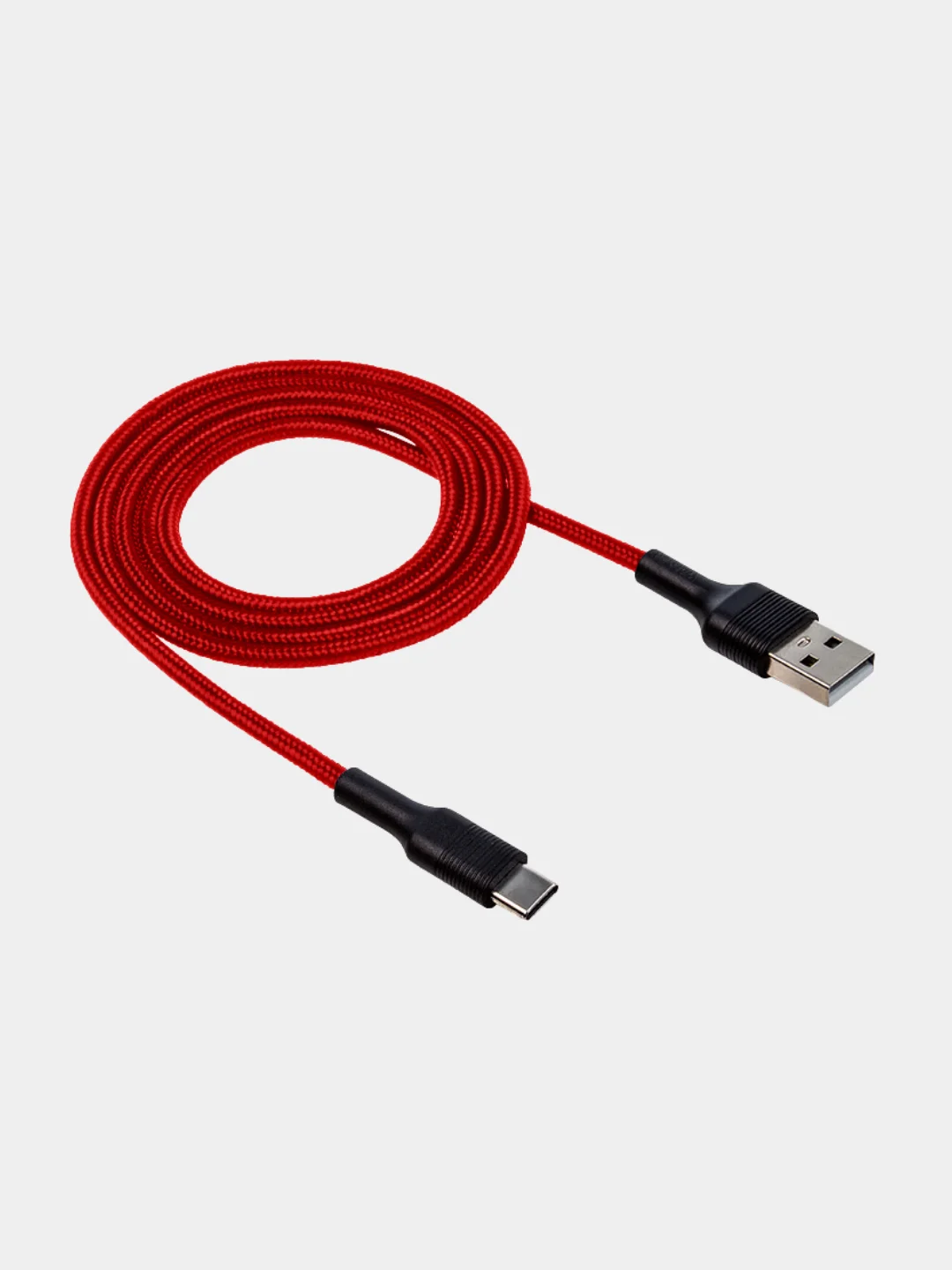 Красный кабель USB - Type-C WALKER C575, в текстильной оплетке