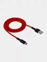 Красный кабель USB - Type-C WALKER C575, в текстильной оплетке