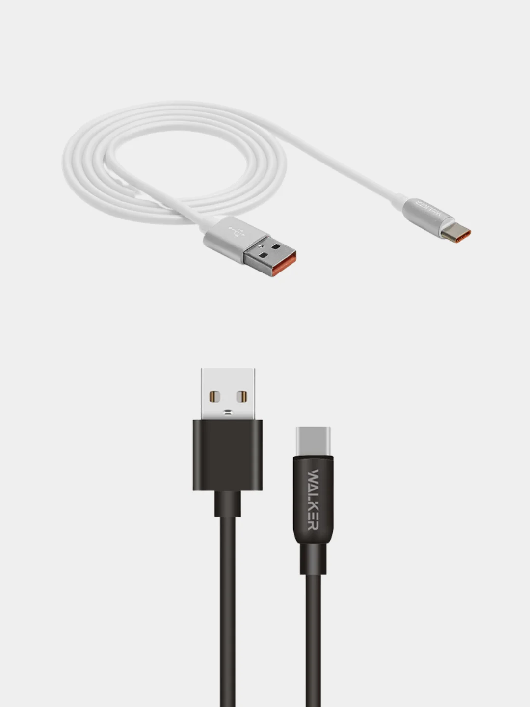 Белый кабель USB - Type-C WALKER C725, с металлическими разъемами