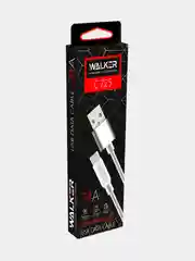 Белый кабель USB - Type-C WALKER C725, с металлическими разъемами