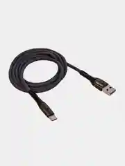 Серый кабель USB - Type-C WALKER C920, в текстильной оплётке, с индикатором