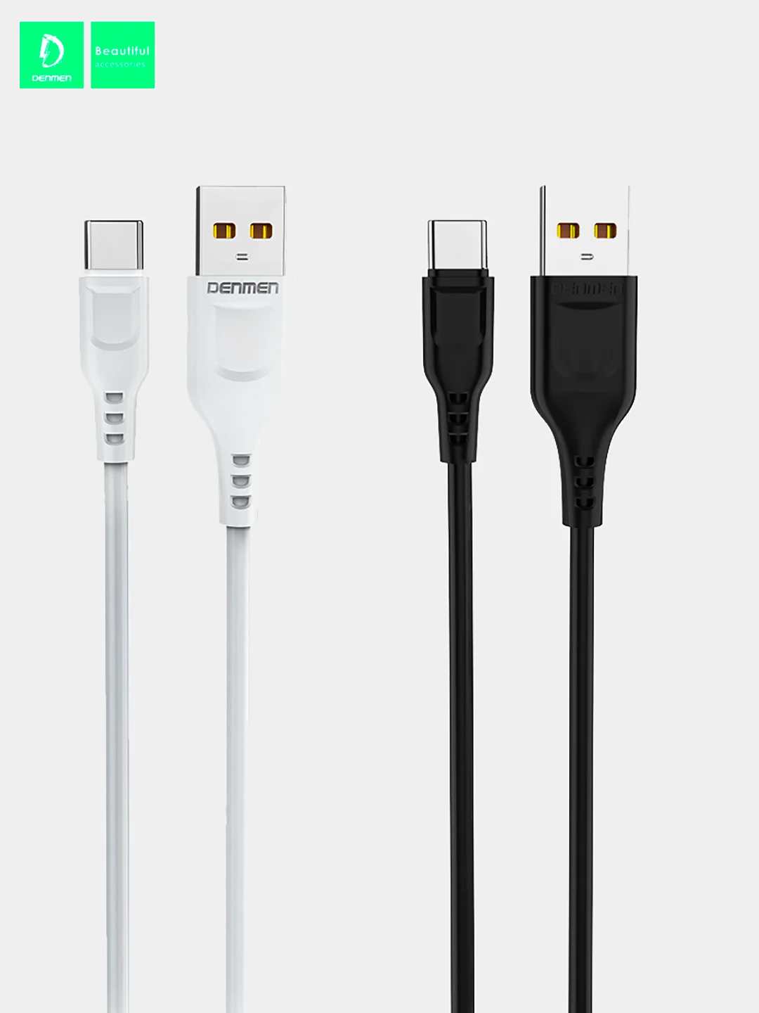 Черный кабель Denmen D01 microUSB, Type-C, Lightning быстрая зарядка, 1 м