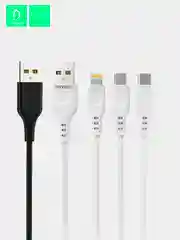Черный кабель Denmen D01 microUSB, Type-C, Lightning быстрая зарядка, 1 м