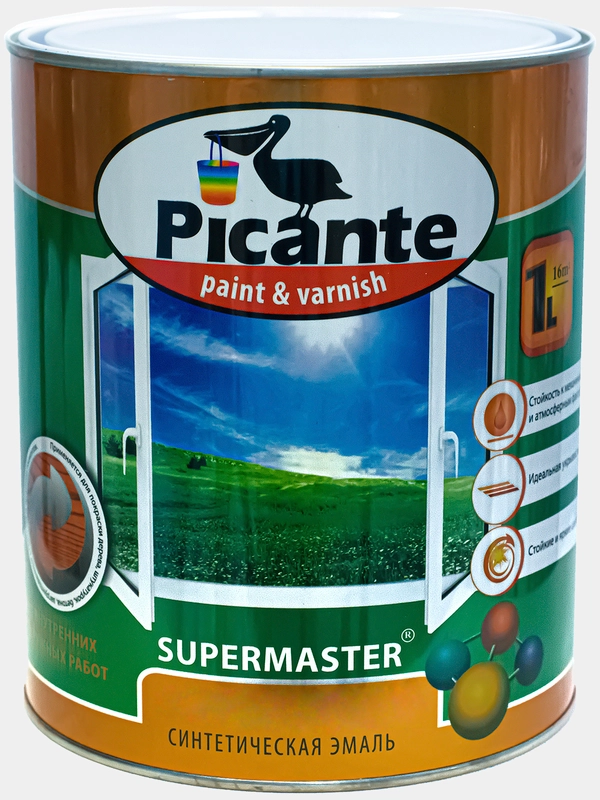 Эмаль глянцевая по дереву и металлу Picante SUPERMASTER RAL-0010 темно-коричневая 2,5 кг