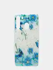 Синий чехол силиконовый Samsung A21 2020/A215F прозрачный "Цветы"