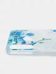 Синий чехол силиконовый Samsung A21 2020/A215F прозрачный "Цветы"