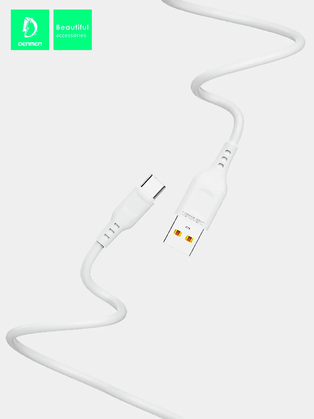 Белый кабель Denmen D23 microUSB, Type-C, Lightning, быстрая зарядка, 2.1 А, 2м