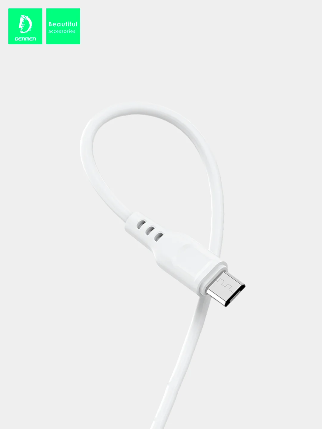 Белый кабель Denmen D23 microUSB, Type-C, Lightning, быстрая зарядка, 2.1 А, 2м