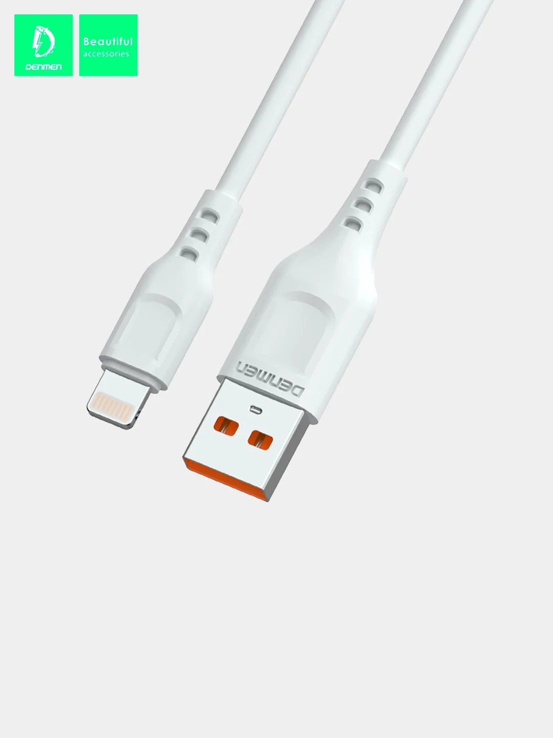 Белый кабель Denmen D23 microUSB, Type-C, Lightning, быстрая зарядка, 2.1 А, 2м