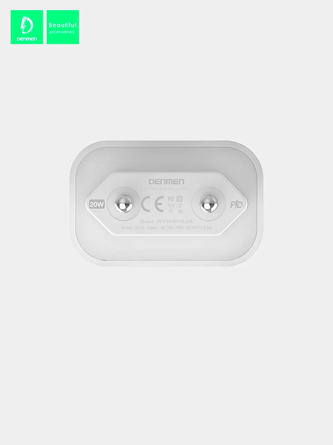 Быстрая зарядка Denmen DC06 Type-C, 20W PD, QC, 3.6 A, white