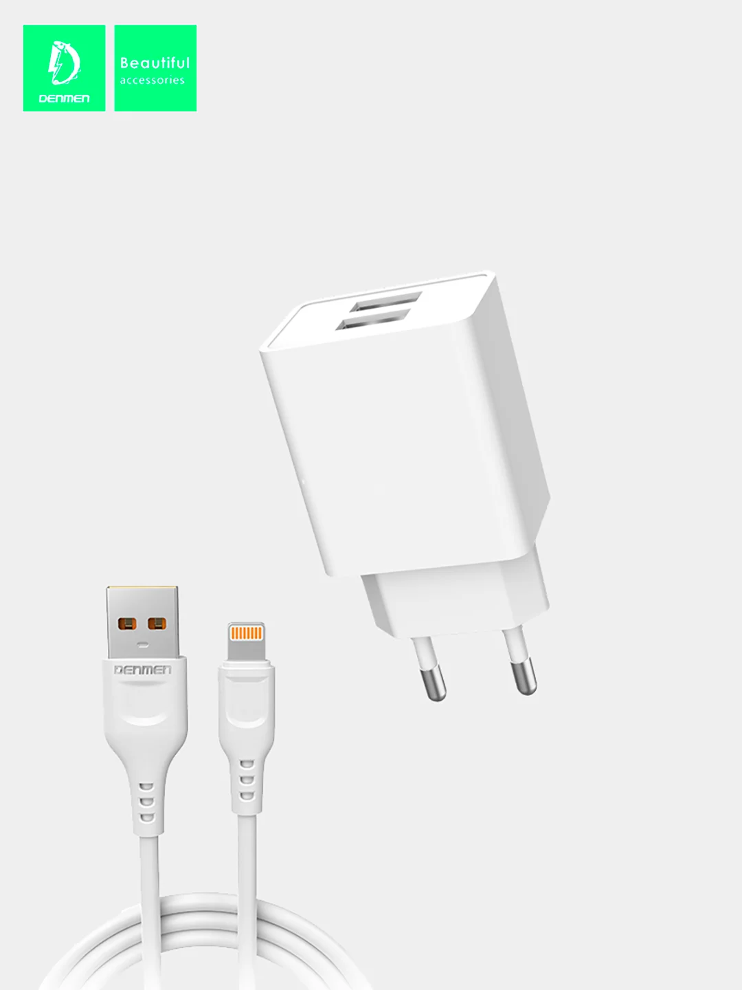 Сетевое зарядное устройство Denmen DC02 с проводом Type-C, microUSB, Lightning, 2.4 A