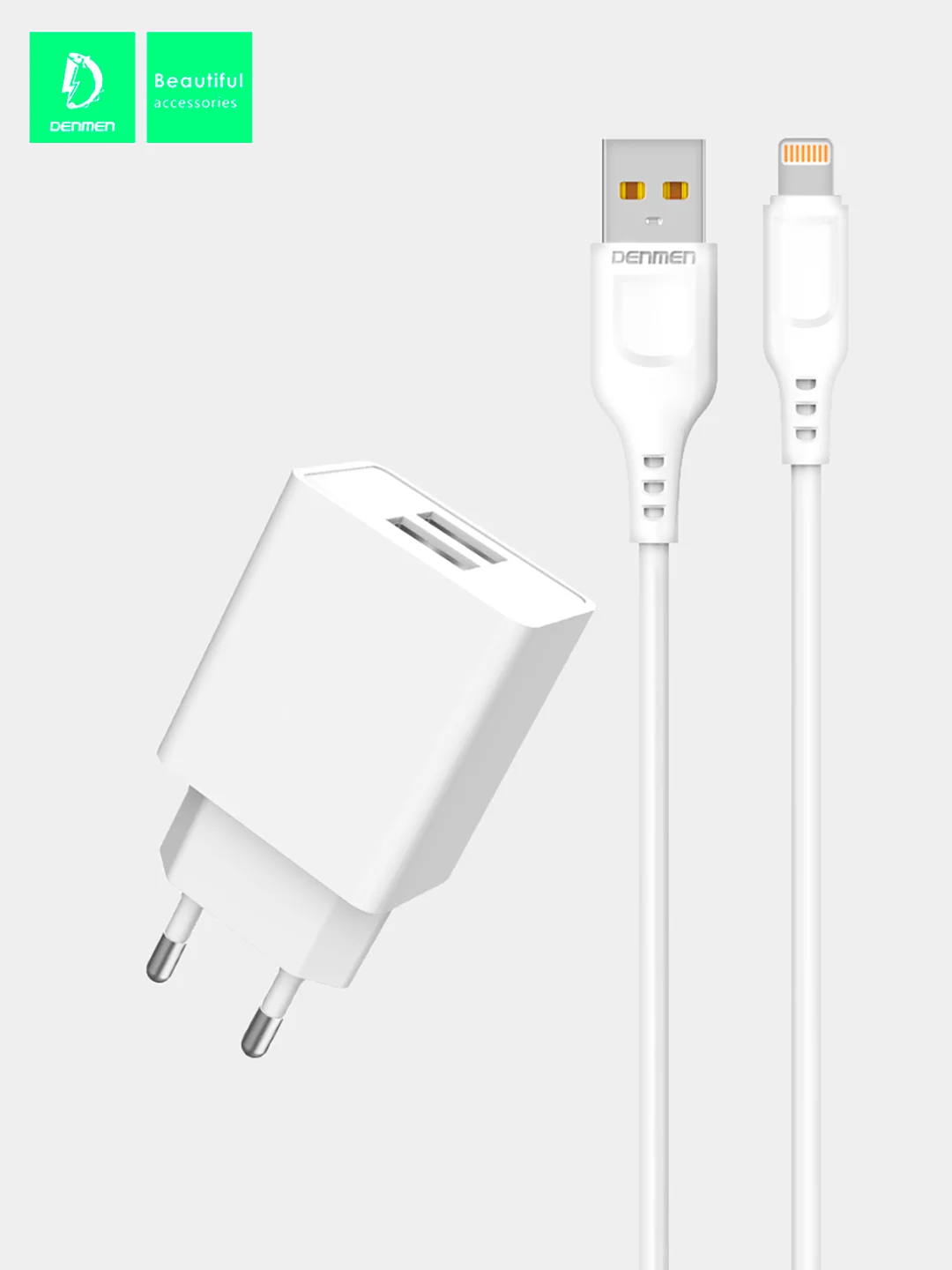 Сетевое зарядное устройство Denmen DC02 с проводом Type-C, microUSB, Lightning, 2.4 A