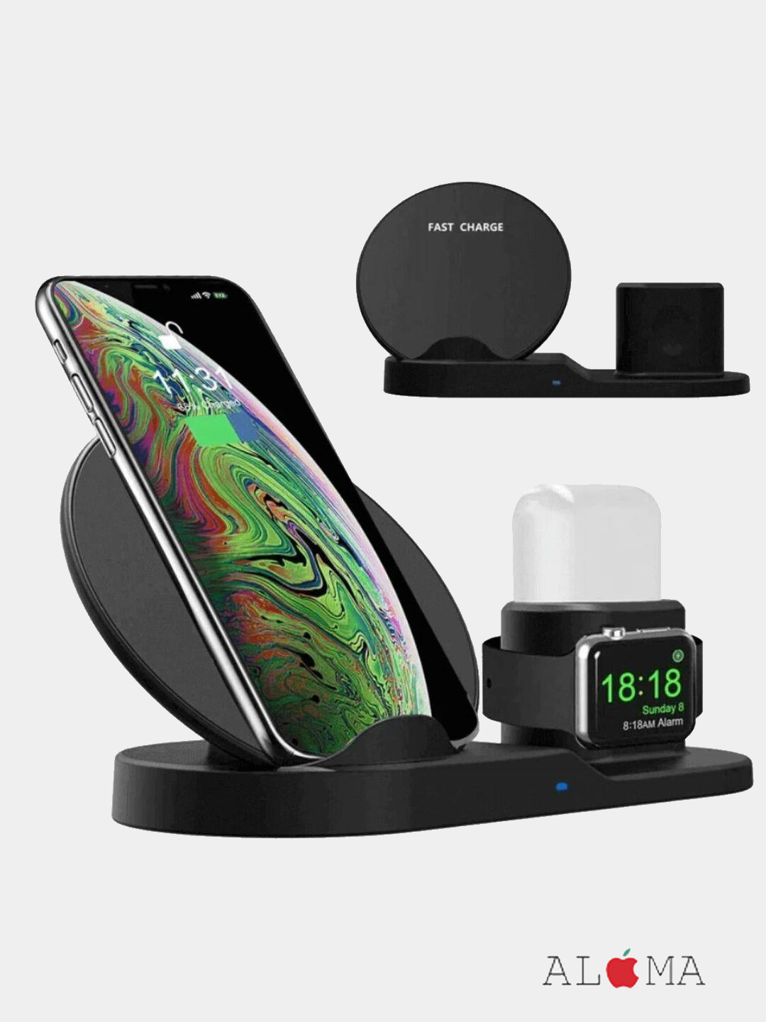 3в1 Быстрое беспроводное зарядное устройство док-станция iPhone/samsung  airpods appleWatch купить по цене 3900 ₽ в интернет-магазине KazanExpress