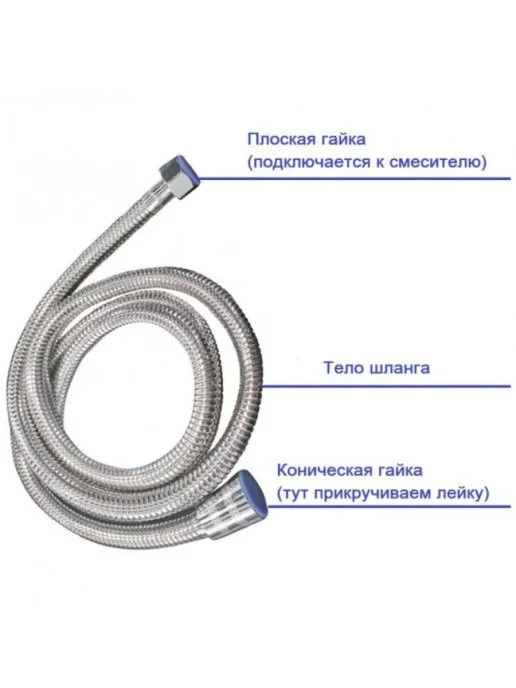 FASHUN шланг для душа 1,5м INOX, растяжной, защита от перекручивания, нержавеющая сталь