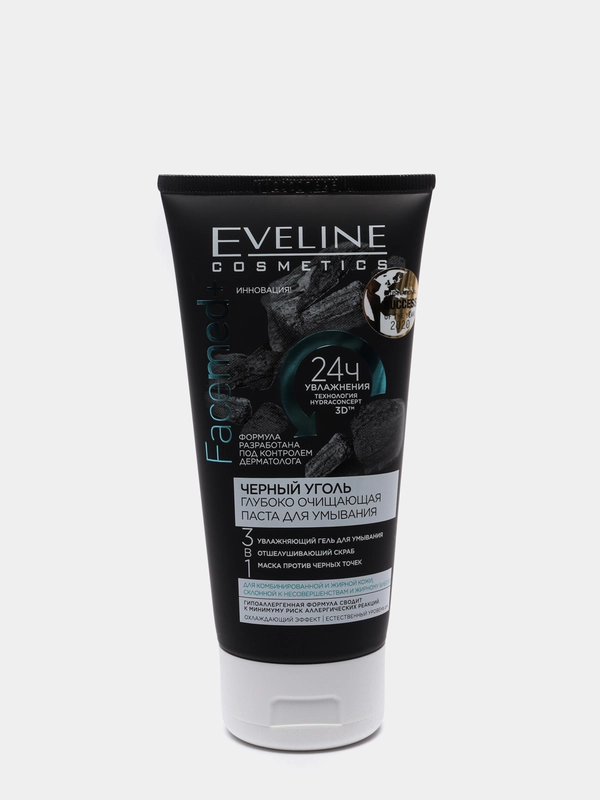 Eveline Cosmetics FACEMED+Паста для умывания 3в1 глубоко очищающая Черный уголь, 150 мл