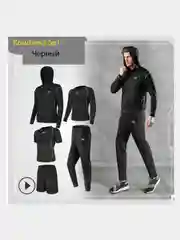 Угольный спортивный костюм из 5 комплектов одежды. (рашгард+тайтсы+олимпийка+футболка+шорты)