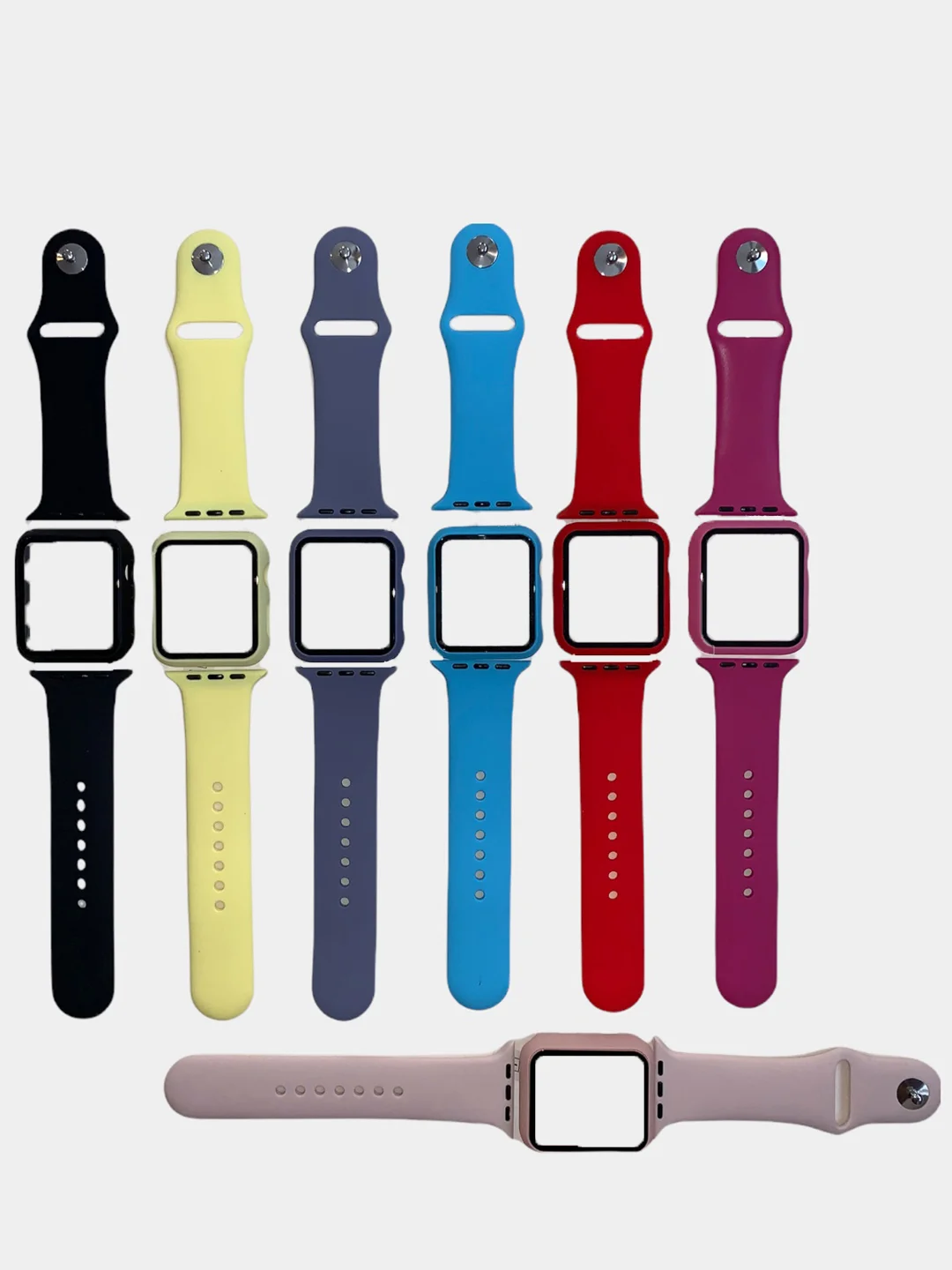 Силиконовый ремешок для Apple Watch с защитным стеклом 2 в 1