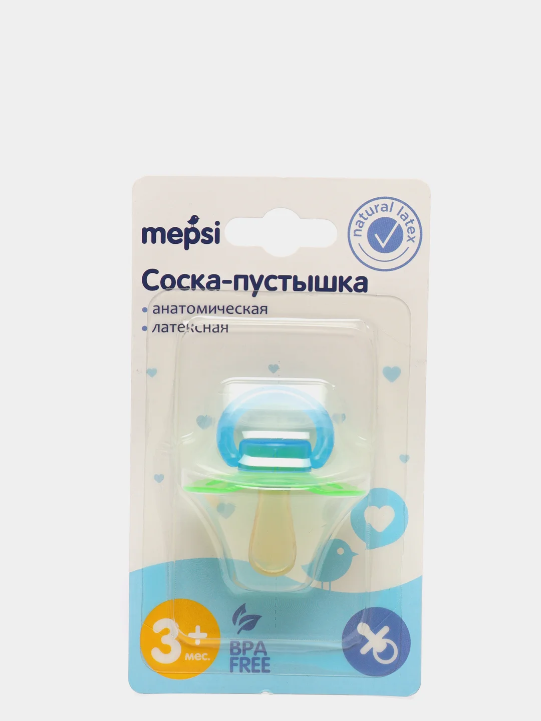 Лайм соска-пустышка латексная анатомическая MEPSI 3+мес 0302