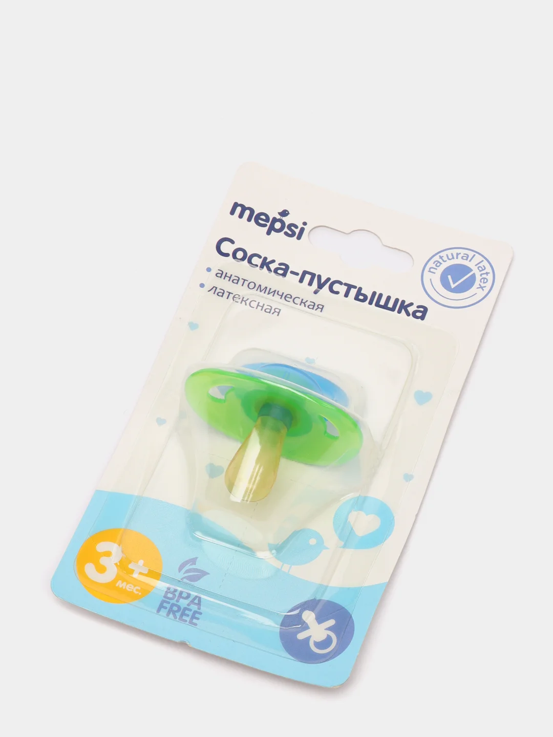 Лайм соска-пустышка латексная анатомическая MEPSI 3+мес 0302