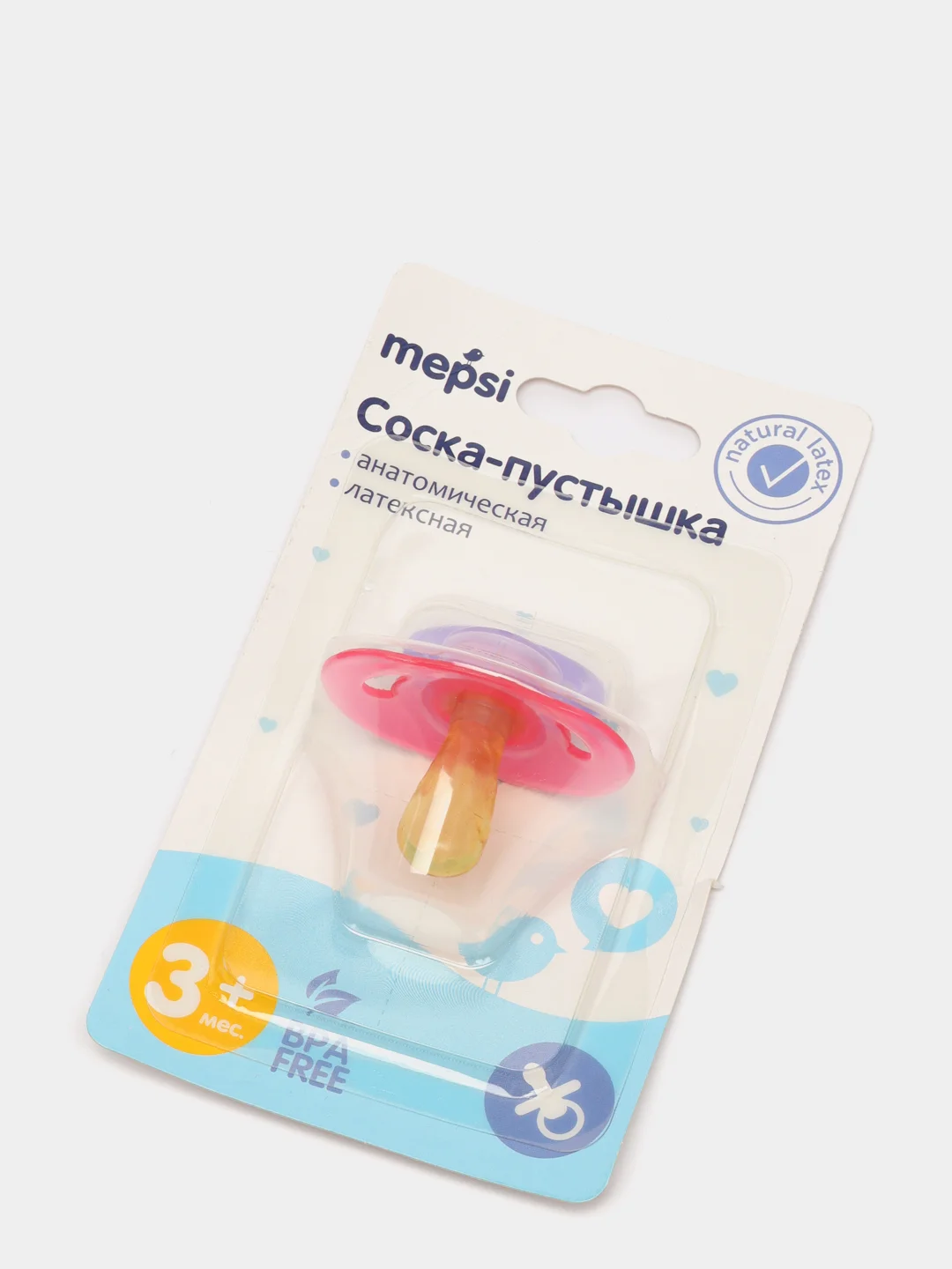 Розовый соска-пустышка латексная анатомическая MEPSI 3+мес 0302