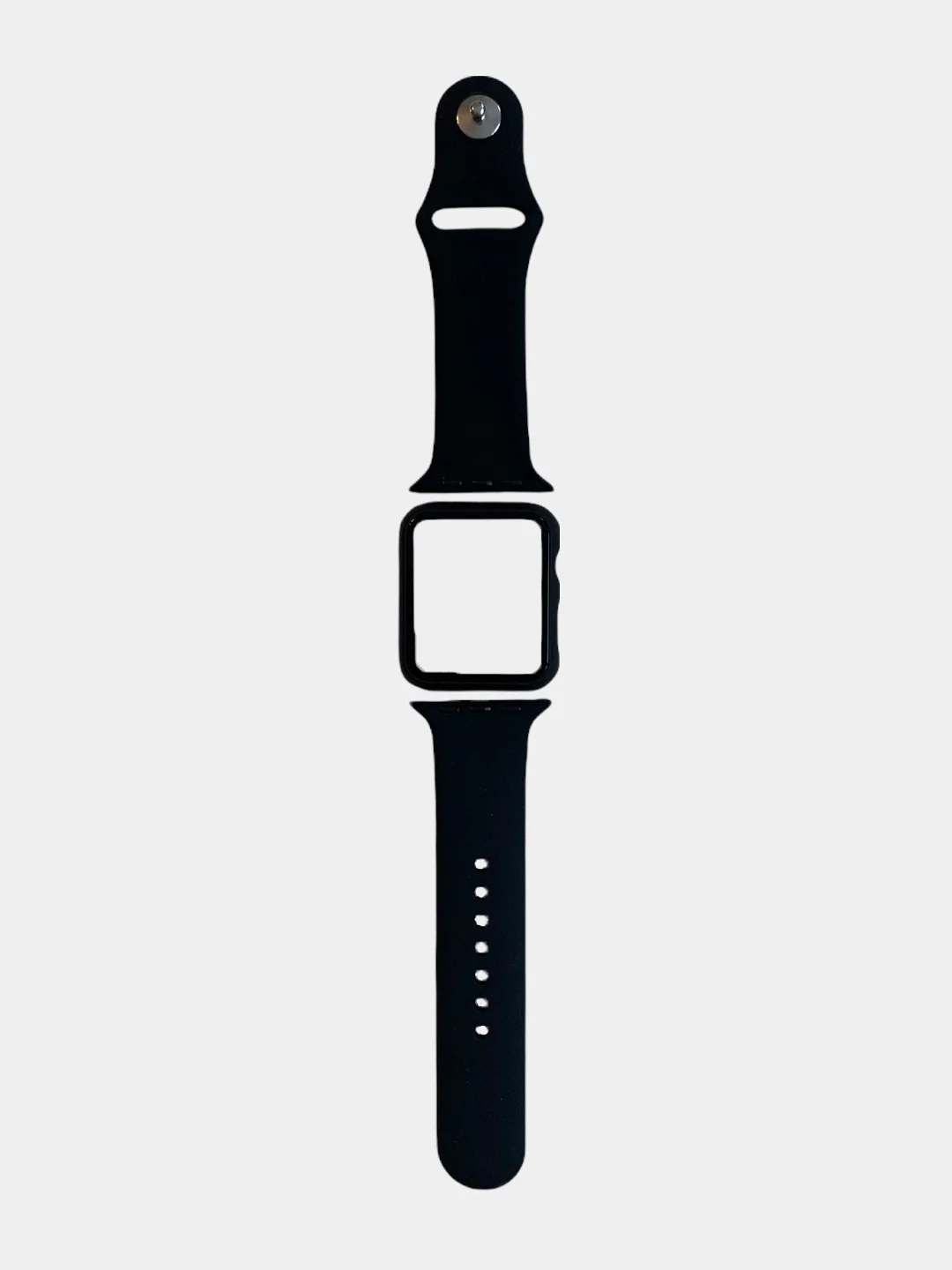 Черный силиконовый ремешок для Apple Watch с защитным стеклом 2 в 1