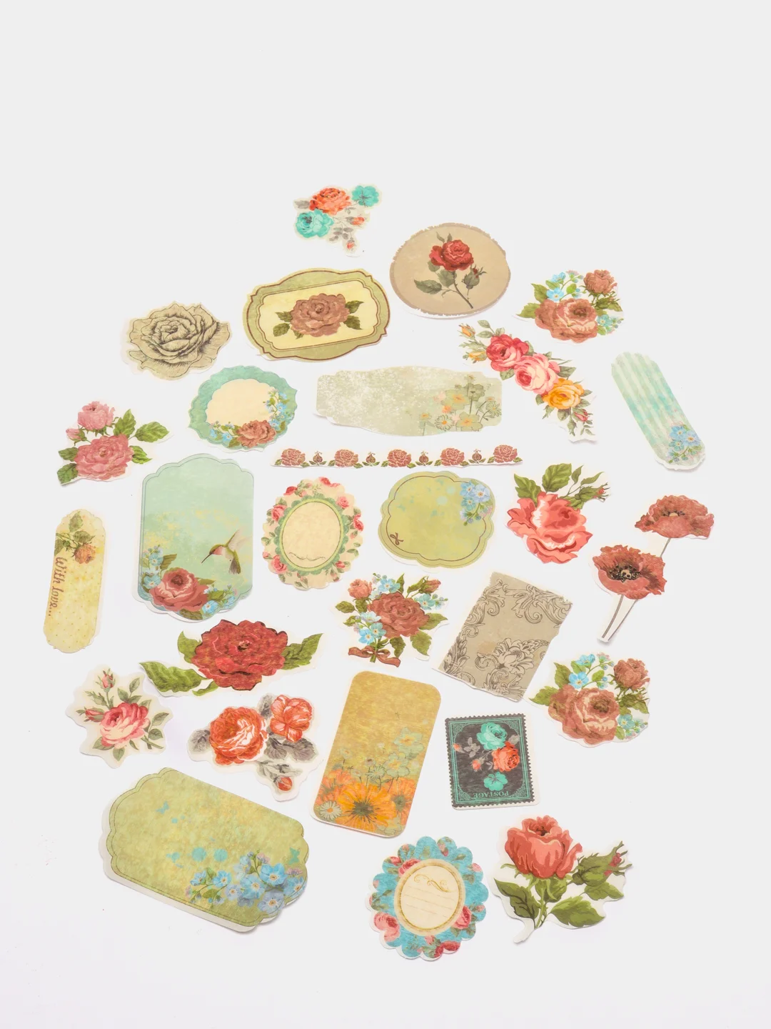 Наклейки для скрапбукинга "Розы" из washi-бумаги, 64 штуки, 32 дизайна, 662266