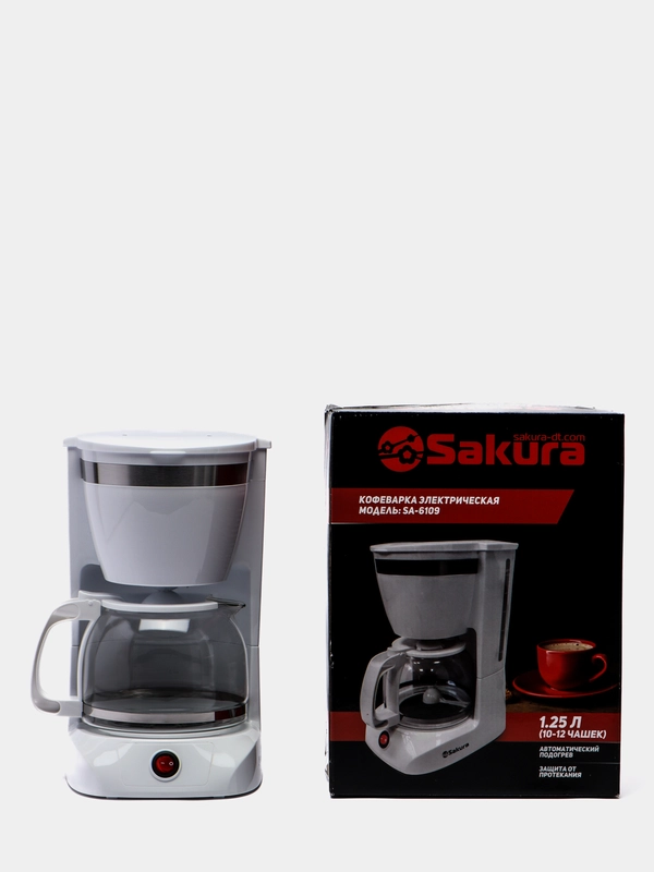 Кофеварка Sakura SA-6109W капельная, 800 Вт, 1.25 л, белая