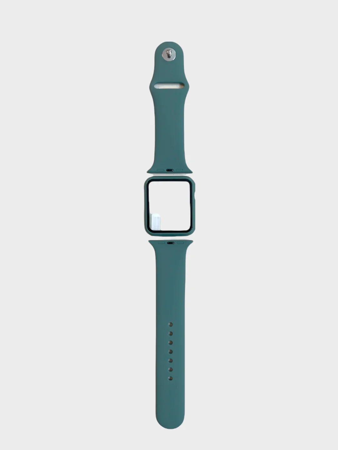 Тёмно-зелёный силиконовый ремешок для Apple Watch с защитным стеклом 2 в 1
