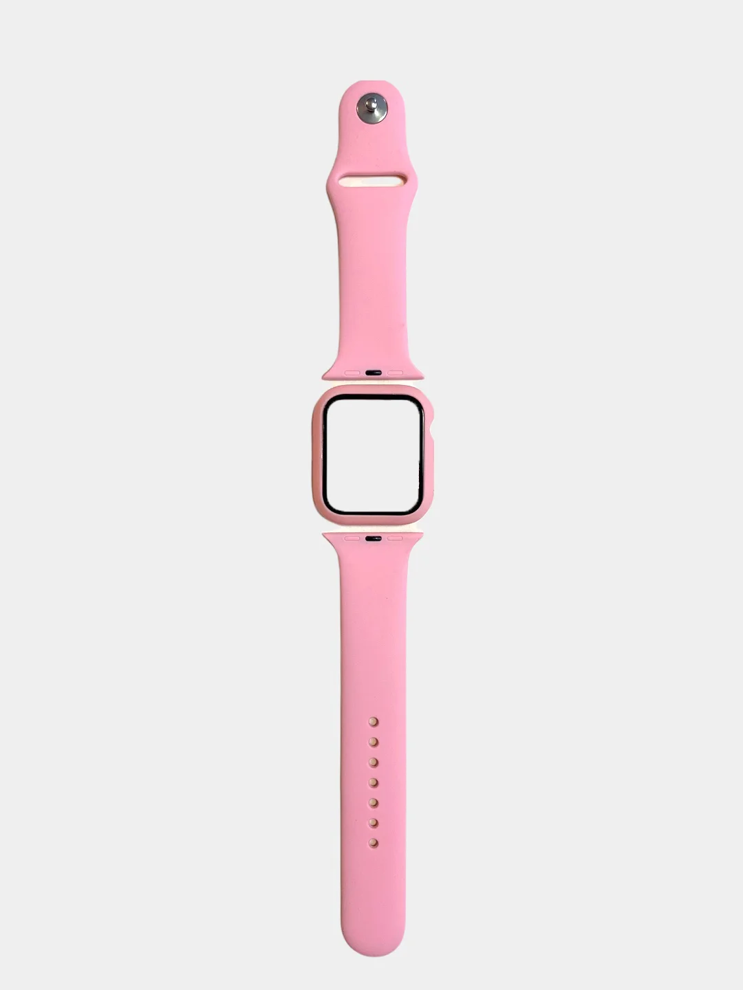 Розовый силиконовый ремешок для Apple Watch с защитным стеклом 2 в 1