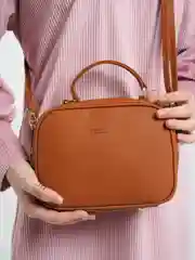 Терракотовый женская квадратная сумка с ручками, кожаная