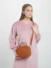 Терракотовый женская квадратная сумка с ручками, кожаная