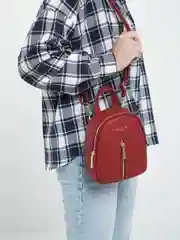 Багровый мини-рюкзак женский, из кожи