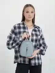 Голубой мини-рюкзак женский, из кожи